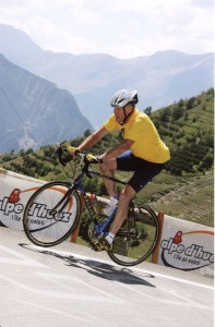 Kent Brown biking up the Alpe d'Huez in 2005. 